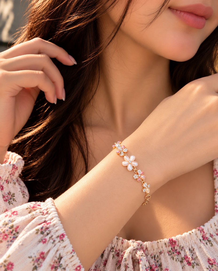 Pink & Pearl Blossom Bracelet